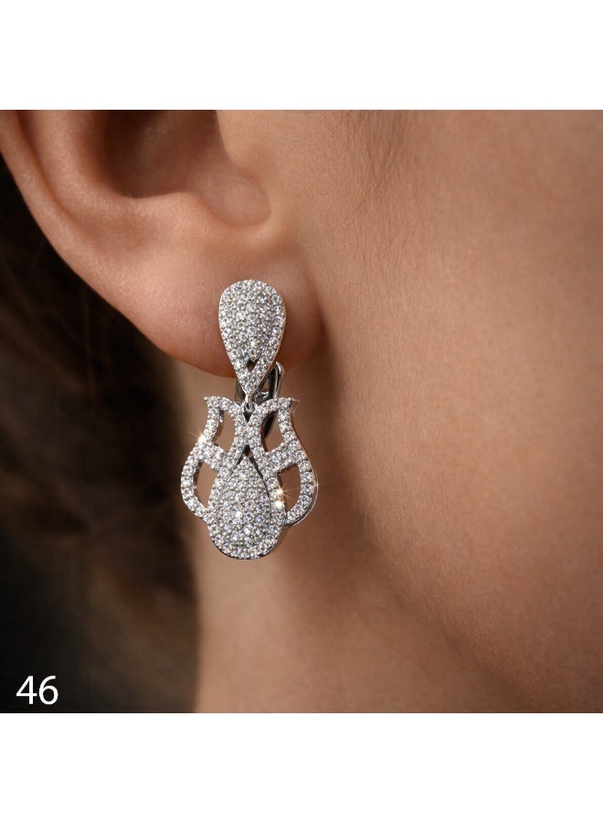 3Diamonds Platinum & Rhodium Plated Luxury Drop Earrings for Women | Zircon Stones, Anti-Tarnish - Image 3